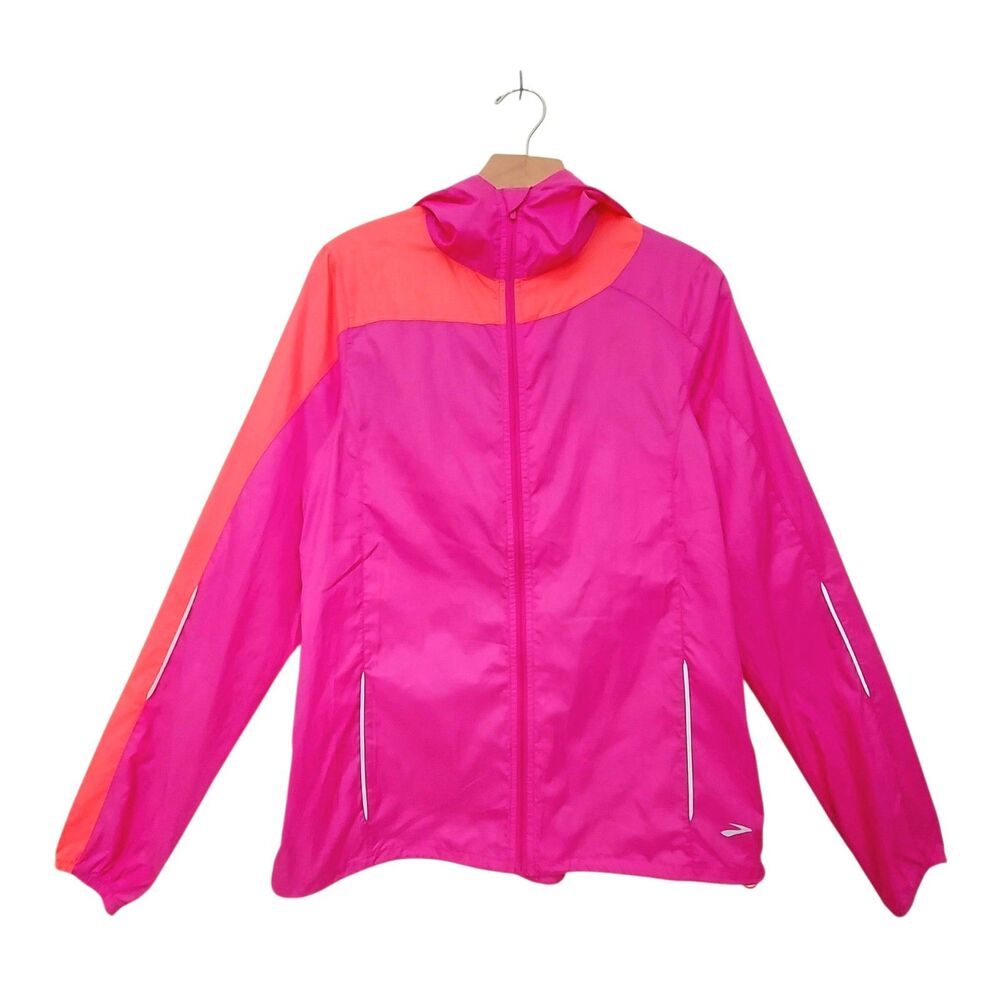 Brooks Windbreaker Womens Medium Pink Lightweight Full Zip Vented Athleisure